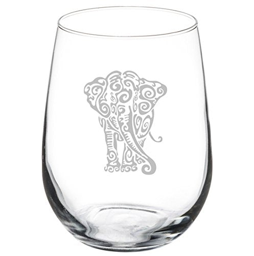 17 oz Stemless Wine Glass Tribal Elephant,MIP