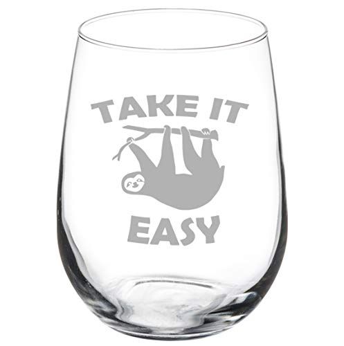 Wine Glass Goblet Take It Easy Sloth Funny (17 oz Stemless)