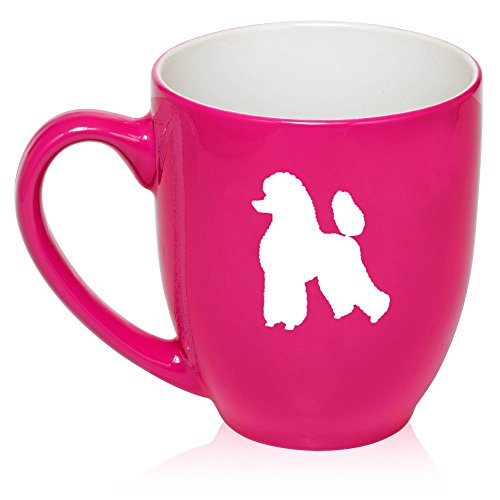 16 oz Large Bistro Mug Ceramic Coffee Tea Glass Cup Poodle (Hot Pink)
