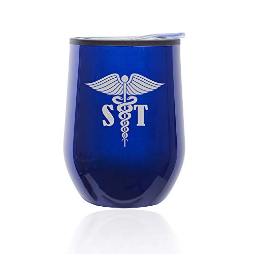 Stemless Wine Tumbler Coffee Travel Mug Glass With Lid Speech Therapist (Blue)