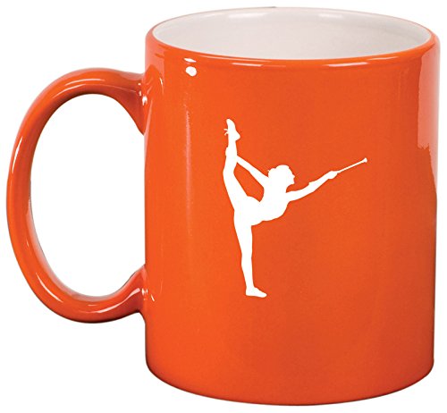 Ceramic Coffee Tea Mug Cup Female Gymnast Twirling Baton Gymnastics (Orange)