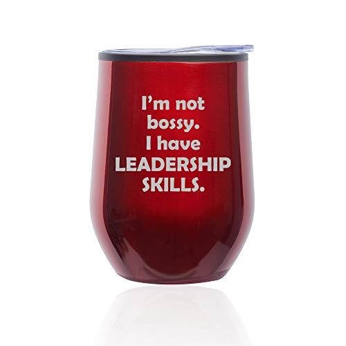 Stemless Wine Tumbler Coffee Travel Mug Glass With Lid Funny I'm Not Bossy. I Have Leadership Skills (Red)