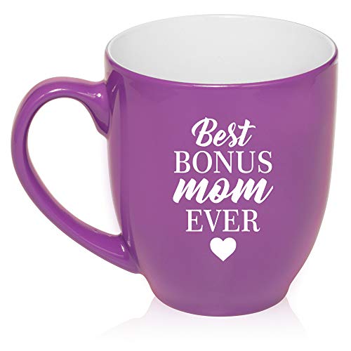16 oz Large Bistro Mug Ceramic Coffee Tea Glass Cup Best Bonus Mom Ever Step Mom Mother (Purple)