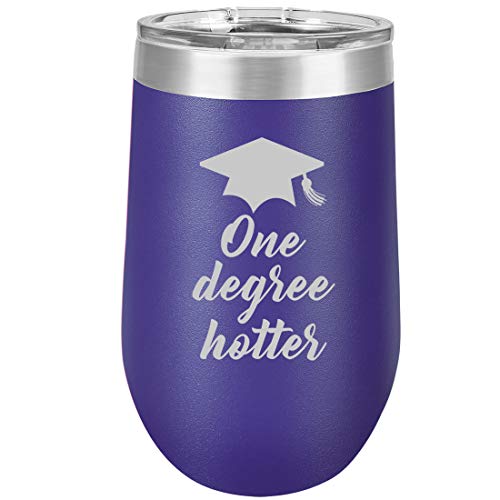 16 oz Double Wall Vacuum Insulated Stainless Steel Stemless Wine Tumbler Glass Coffee Travel Mug With Lid One Degree Hotter Funny Graduation (Purple)