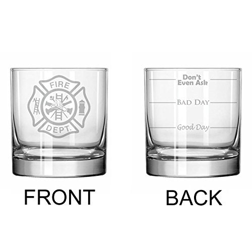 11 oz Rocks Whiskey Highball Glass Two Sided Fire Department Firefighter