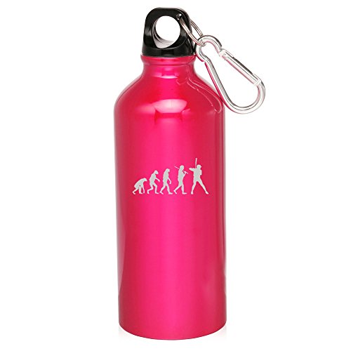 20oz Aluminum Sports Water Bottle Caribiner Clip Evolution Baseball (Hot Pink)