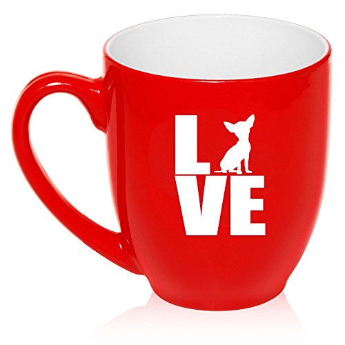 16 oz Large Bistro Mug Ceramic Coffee Tea Glass Cup Love Chihuahua (Red)