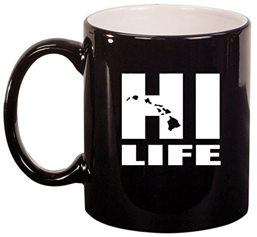 Ceramic Coffee Tea Mug Cup HI Life Hawaiian Islands Hawaii (Black)