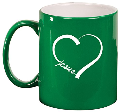 Ceramic Coffee Tea Mug Cup Love Heart Jesus (Green)
