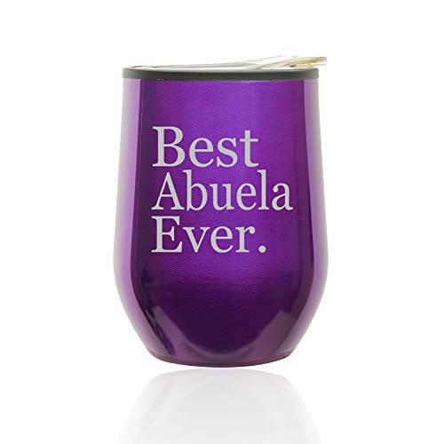 Stemless Wine Tumbler Coffee Travel Mug Glass With Lid Best Abuela Ever Grandma Grandmother (Royal Purple)