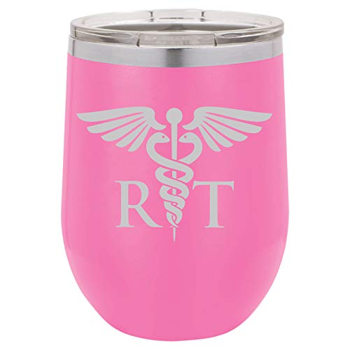 12 oz Double Wall Vacuum Insulated Stainless Steel Stemless Wine Tumbler Glass Coffee Travel Mug With Lid RT Rad Tech Radiologic Technologist (Hot-Pink)