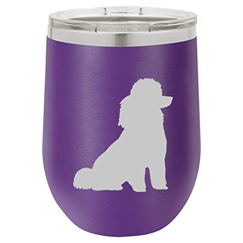 12 oz Double Wall Vacuum Insulated Stainless Steel Stemless Wine Tumbler Glass Coffee Travel Mug With Lid Miniature Poodle Toy Poodle (Purple)