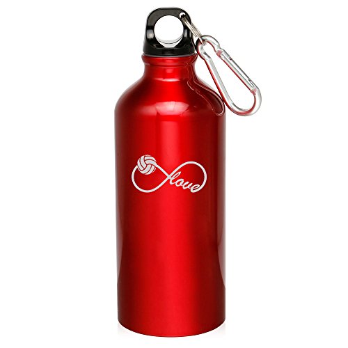 20oz Aluminum Sports Water Bottle Caribiner Clip Infinity Love for Volleyball (Red)