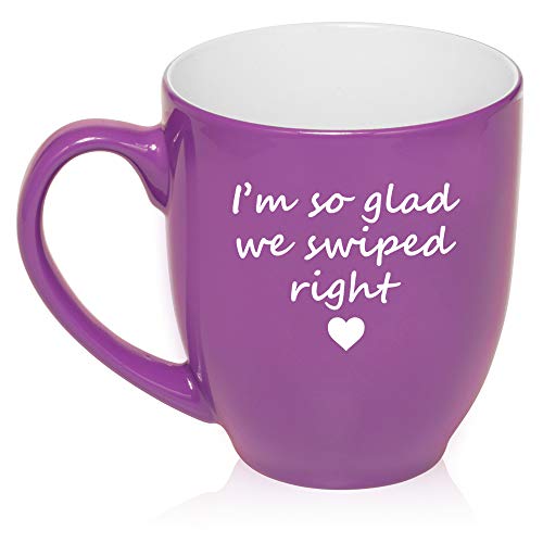 16 oz Large Bistro Mug Ceramic Coffee Tea Glass Cup I'm So Glad We Swiped Right Girlfriend Boyfriend (Purple)