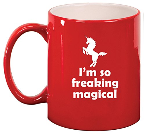Ceramic Coffee Tea Mug Cup I'm So Freaking Magical Unicorn (Red)