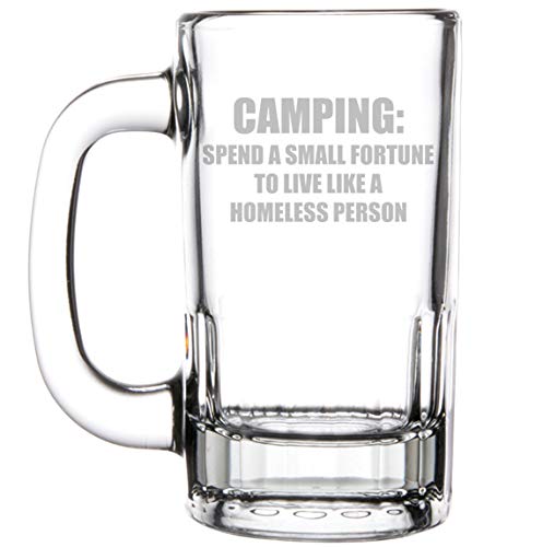 12oz Beer Mug Stein Glass Funny Camping Homeless