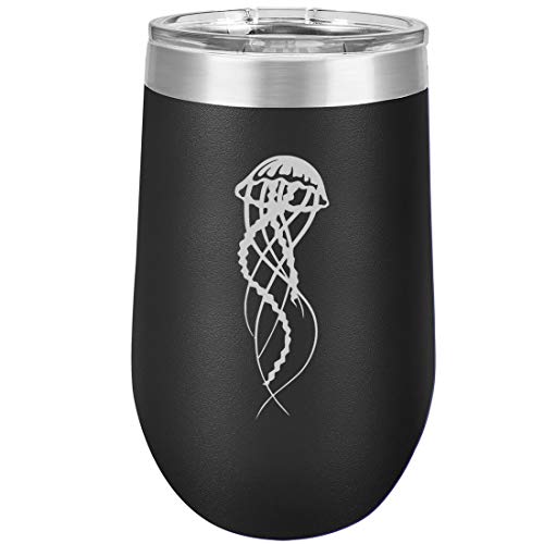 16 oz Double Wall Vacuum Insulated Stainless Steel Stemless Wine Tumbler Glass Coffee Travel Mug With Lid Jellyfish And Tentacles (Black)