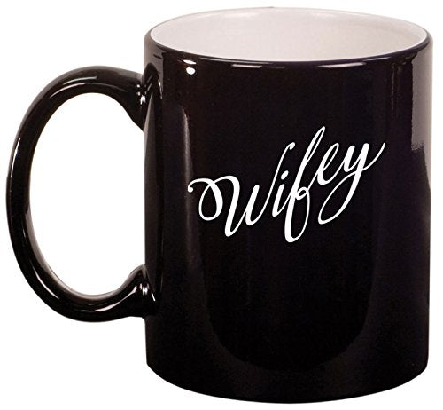 Ceramic Coffee Tea Mug Cup Wifey Wife (Black)