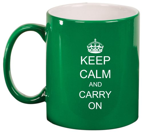 Green Ceramic Coffee Tea Mug Keep Calm and Carry On Crown