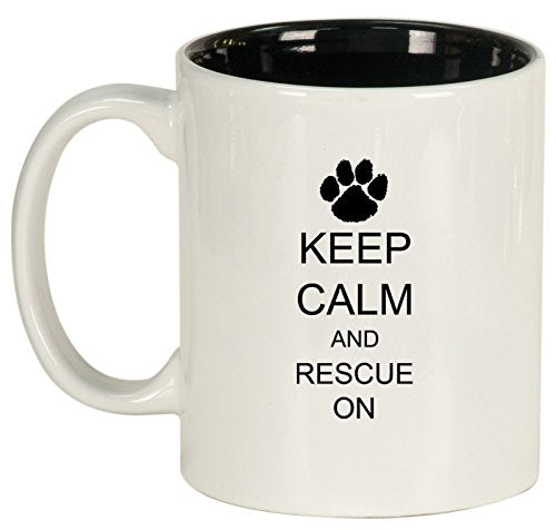 Ceramic Coffee Tea Mug Keep Calm and Rescue On Paw Print (White)