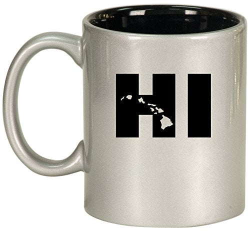 Ceramic Coffee Tea Mug HI Hawaiian Islands (Silver)