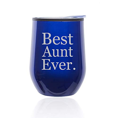 Stemless Wine Tumbler Coffee Travel Mug Glass With Lid Best Aunt Ever (Blue)