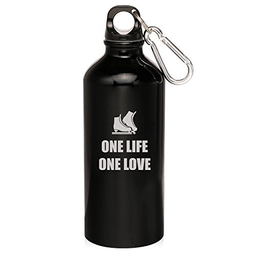 20oz Aluminum Sports Water Bottle Caribiner Clip One Love Life Ice Skating (Black)