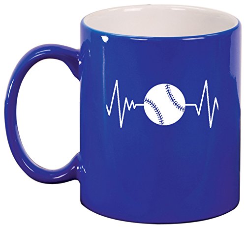Ceramic Coffee Tea Mug Cup Heart Beats Softball Baseball (Blue)