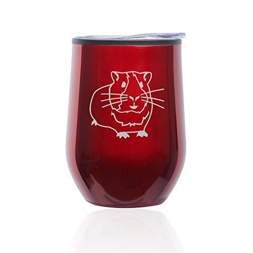 Stemless Wine Tumbler Coffee Travel Mug Glass With Lid Guinea Pig (Red)