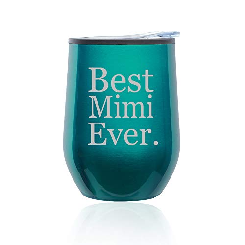 Stemless Wine Tumbler Coffee Travel Mug Glass With Lid Best Mimi Ever (Turquoise Teal)