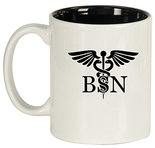 BSN Bachelors of Science Nurse Caduceus Ceramic Coffee Tea Mug Cup (White)