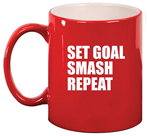 Ceramic Coffee Tea Mug Cup Set Goal Smash Repeat Motivational Graduation (Red)