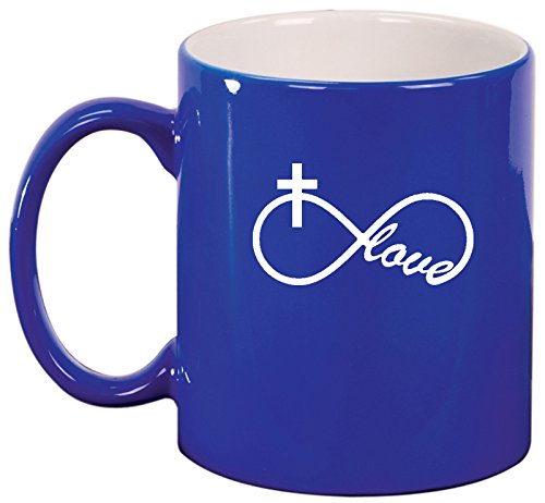 Ceramic Coffee Tea Mug Infinity Love Cross Christian (Blue)