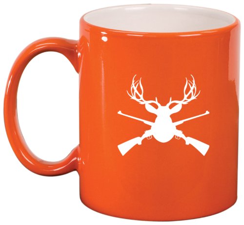 Orange Ceramic Coffee Tea Mug Deer Hunter Head Rifle