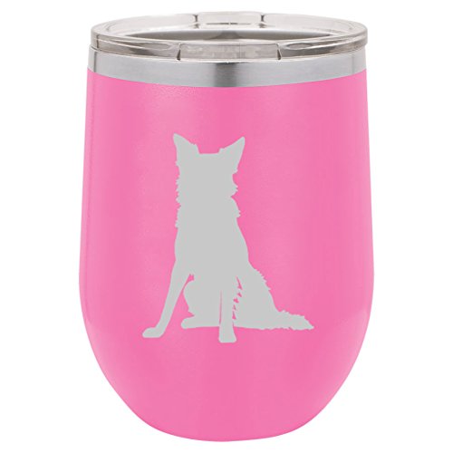 12 oz Double Wall Vacuum Insulated Stainless Steel Stemless Wine Tumbler Glass Coffee Travel Mug With Lid Border Collie (Hot-Pink)