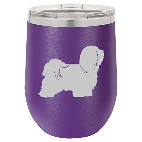 12 oz Double Wall Vacuum Insulated Stainless Steel Stemless Wine Tumbler Glass Coffee Travel Mug With Lid Havanese (Purple)