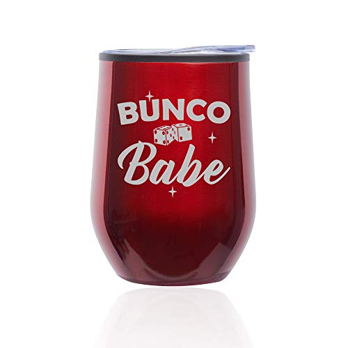 Stemless Wine Tumbler Coffee Travel Mug Glass With Lid Bunco Babe (Red)