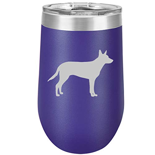16 oz Double Wall Vacuum Insulated Stainless Steel Stemless Wine Tumbler Glass Coffee Travel Mug With Lid Australian Kelpie (Purple)