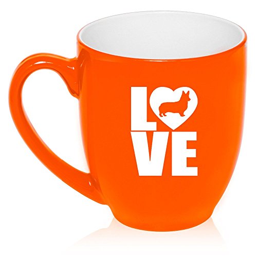 16 oz Large Bistro Mug Ceramic Coffee Tea Glass Cup Love Corgi (Orange)