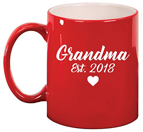 Ceramic Coffee Tea Mug Grandma Est 2018 Grandmother (Red)
