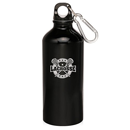 20oz Aluminum Sports Water Bottle Caribiner Clip Lacrosse Vintage (Black)