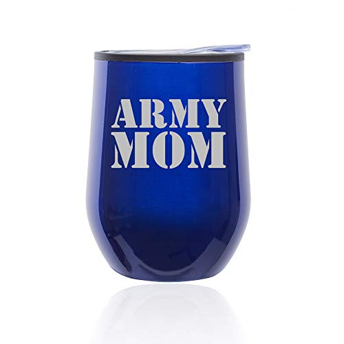 Stemless Wine Tumbler Coffee Travel Mug Glass With Lid Army Mom