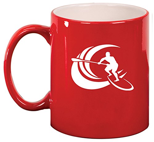 Ceramic Coffee Tea Mug Cup Stand Up Paddle Board Surf (Red)