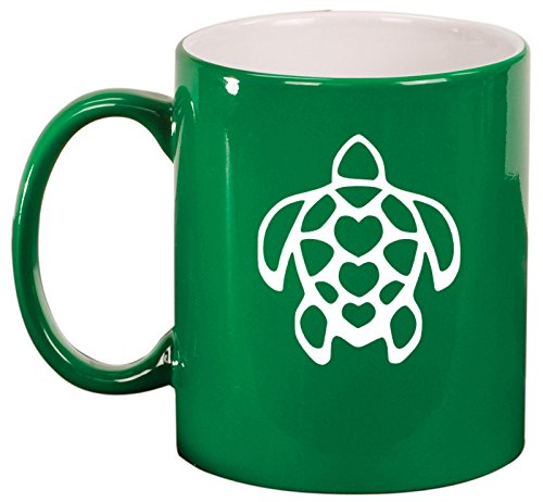 Ceramic Coffee Tea Mug Cup Turtle Hearts (Green)