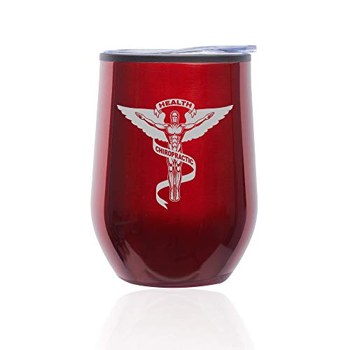 Stemless Wine Tumbler Coffee Travel Mug Glass With Lid Chiropractic Symbol (Red)