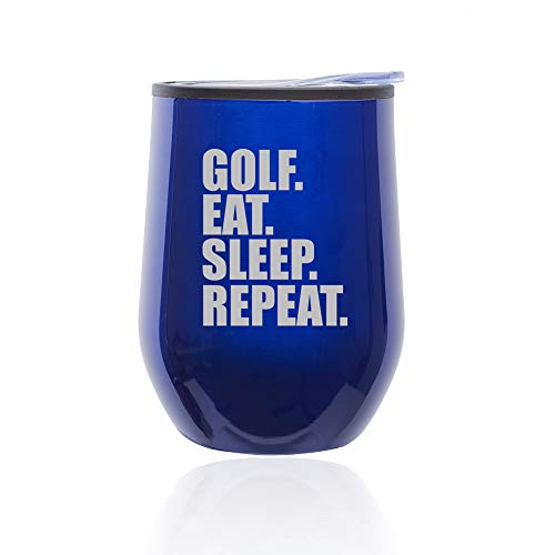 Stemless Wine Tumbler Coffee Travel Mug Glass With Lid Golf Eat Sleep Repeat