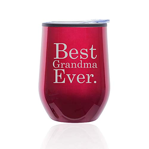 Stemless Wine Tumbler Coffee Travel Mug Glass With Lid Best Grandma Ever (Fuchsia)