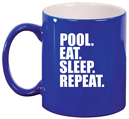 Ceramic Coffee Tea Mug Cup Pool Eat Sleep Repeat (Blue)