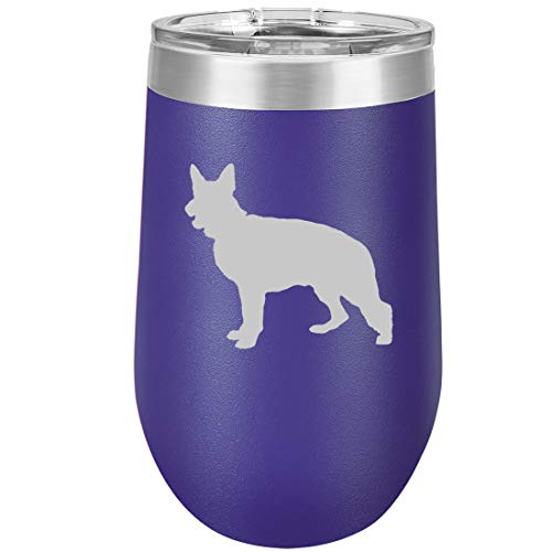 16 oz Double Wall Vacuum Insulated Stainless Steel Stemless Wine Tumbler Glass Coffee Travel Mug With Lid German Shepherd (Purple)
