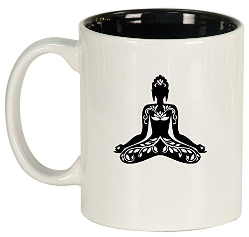 Ceramic Coffee Tea Mug Buddha Yoga Lotus (White)